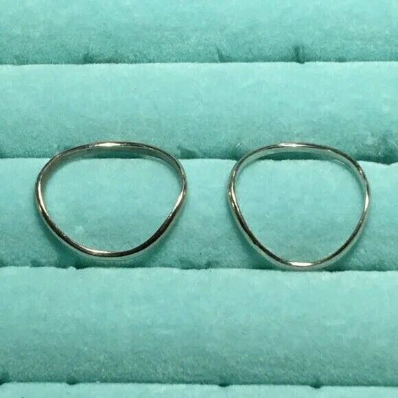 Sterling Silver Ring Set Wave Band Rings Size 7 Stacking Matching Couples Rings - Picture 8 of 9